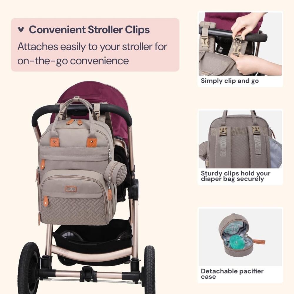 NWT! BabbleRoo Diaper Bag Khaki Backpack Multi Function Travel Tote - Picture 8 of 9